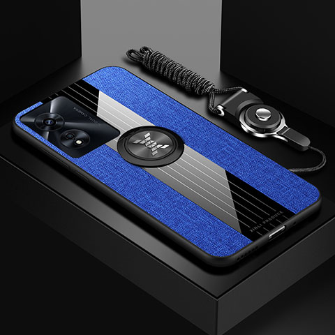 Coque Ultra Fine Silicone Souple Housse Etui avec Support Bague Anneau Aimante Magnetique X03L pour Oppo Reno8 T 5G Bleu