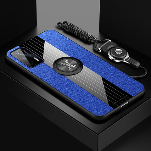 Coque Ultra Fine Silicone Souple Housse Etui avec Support Bague Anneau Aimante Magnetique X03L pour Realme GT 5G Bleu