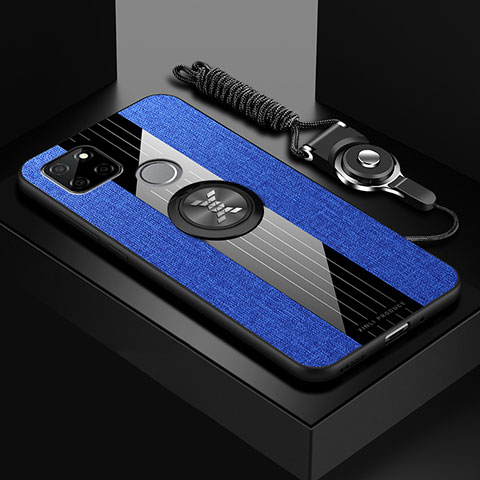 Coque Ultra Fine Silicone Souple Housse Etui avec Support Bague Anneau Aimante Magnetique X03L pour Realme Narzo 50A Bleu