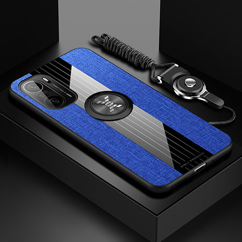 Coque Ultra Fine Silicone Souple Housse Etui avec Support Bague Anneau Aimante Magnetique X03L pour Xiaomi Mi 11X 5G Bleu