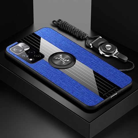 Coque Ultra Fine Silicone Souple Housse Etui avec Support Bague Anneau Aimante Magnetique X03L pour Xiaomi Poco X4 NFC Bleu