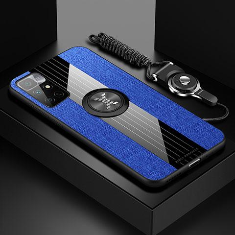 Coque Ultra Fine Silicone Souple Housse Etui avec Support Bague Anneau Aimante Magnetique X03L pour Xiaomi Redmi 10 4G Bleu