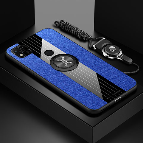 Coque Ultra Fine Silicone Souple Housse Etui avec Support Bague Anneau Aimante Magnetique X03L pour Xiaomi Redmi 9 India Bleu