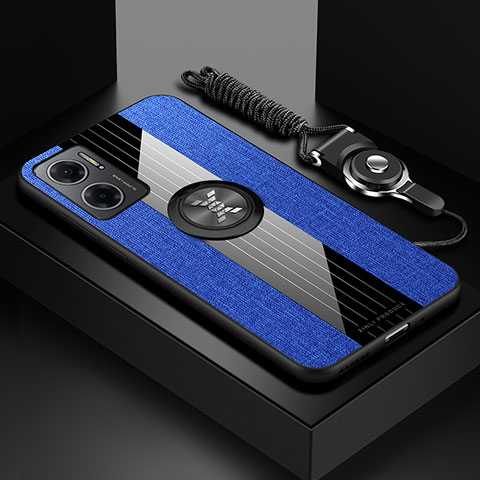 Coque Ultra Fine Silicone Souple Housse Etui avec Support Bague Anneau Aimante Magnetique X03L pour Xiaomi Redmi Note 11E 5G Bleu