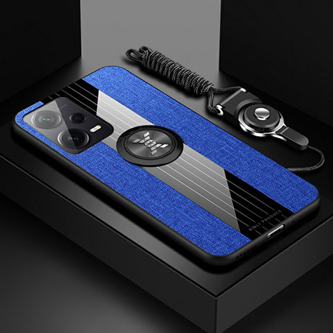 Coque Ultra Fine Silicone Souple Housse Etui avec Support Bague Anneau Aimante Magnetique X03L pour Xiaomi Redmi Note 12 5G Bleu