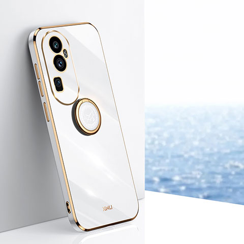 Coque Ultra Fine Silicone Souple Housse Etui avec Support Bague Anneau Aimante Magnetique XL1 pour Oppo Reno10 Pro+ Plus 5G Blanc