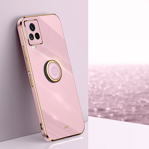 Coque Ultra Fine Silicone Souple Housse Etui avec Support Bague Anneau Aimante Magnetique XL1 pour Vivo iQOO 7 Legend 5G Rose