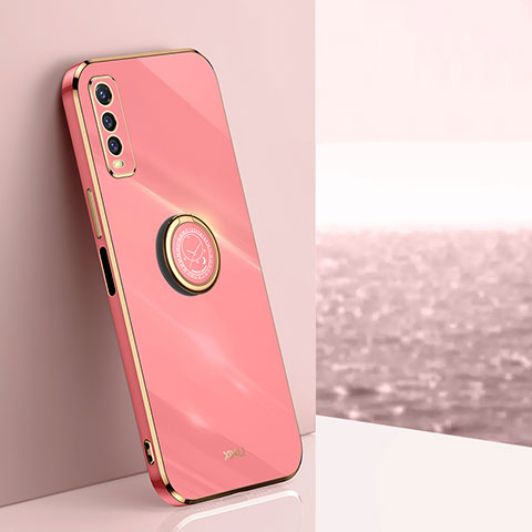 Coque Ultra Fine Silicone Souple Housse Etui avec Support Bague Anneau Aimante Magnetique XL1 pour Vivo iQOO U1 Rose Rouge