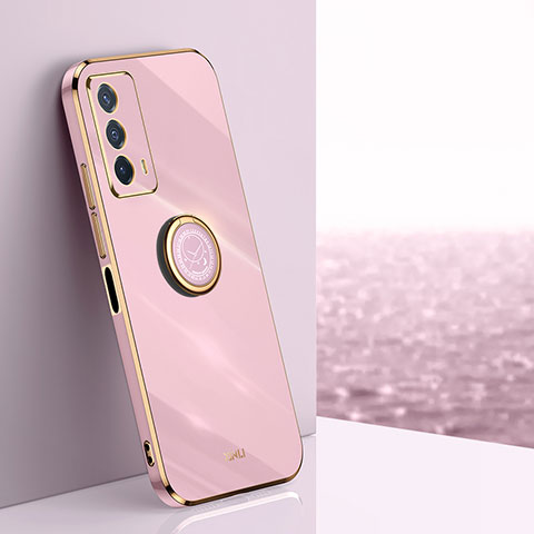 Coque Ultra Fine Silicone Souple Housse Etui avec Support Bague Anneau Aimante Magnetique XL1 pour Vivo iQOO Z5 5G Rose