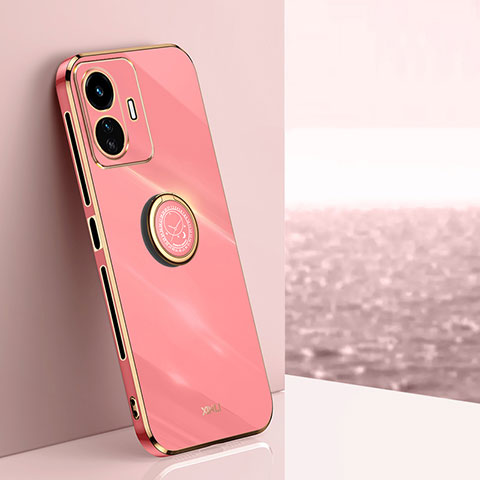 Coque Ultra Fine Silicone Souple Housse Etui avec Support Bague Anneau Aimante Magnetique XL1 pour Vivo iQOO Z6 Lite 5G Rose Rouge