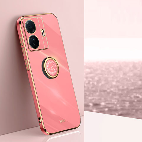 Coque Ultra Fine Silicone Souple Housse Etui avec Support Bague Anneau Aimante Magnetique XL1 pour Vivo T1 Pro 5G Rose Rouge