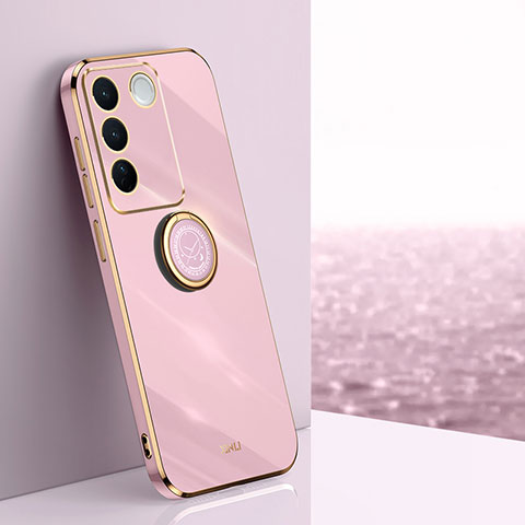 Coque Ultra Fine Silicone Souple Housse Etui avec Support Bague Anneau Aimante Magnetique XL1 pour Vivo V27 5G Rose