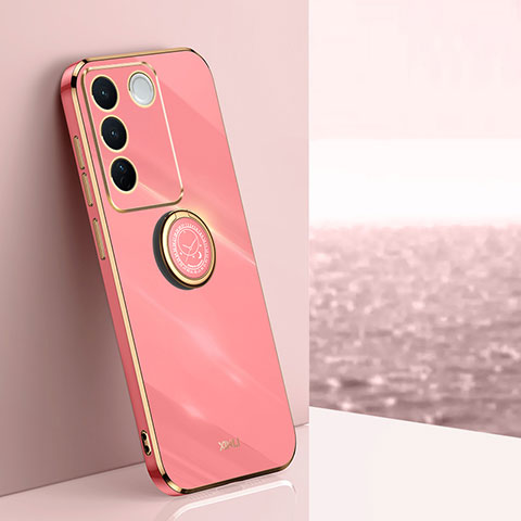 Coque Ultra Fine Silicone Souple Housse Etui avec Support Bague Anneau Aimante Magnetique XL1 pour Vivo V27 5G Rose Rouge