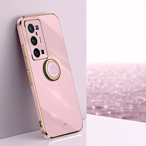 Coque Ultra Fine Silicone Souple Housse Etui avec Support Bague Anneau Aimante Magnetique XL1 pour Vivo X70 Pro+ Plus 5G Rose