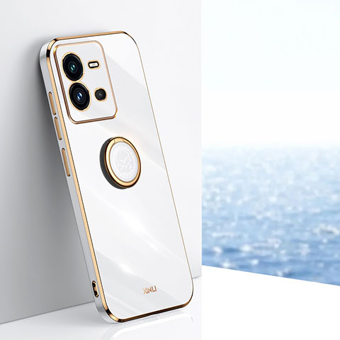 Coque Ultra Fine Silicone Souple Housse Etui avec Support Bague Anneau Aimante Magnetique XL1 pour Vivo X80 Lite 5G Blanc