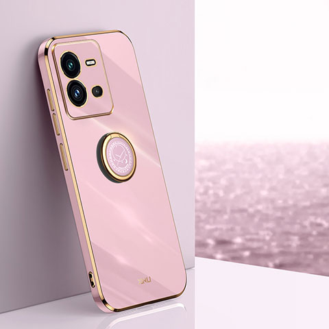 Coque Ultra Fine Silicone Souple Housse Etui avec Support Bague Anneau Aimante Magnetique XL1 pour Vivo X80 Lite 5G Rose