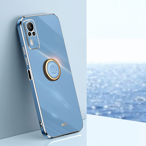 Coque Ultra Fine Silicone Souple Housse Etui avec Support Bague Anneau Aimante Magnetique XL1 pour Vivo Y31 (2021) Bleu