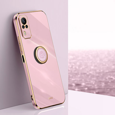 Coque Ultra Fine Silicone Souple Housse Etui avec Support Bague Anneau Aimante Magnetique XL1 pour Vivo Y31 (2021) Rose