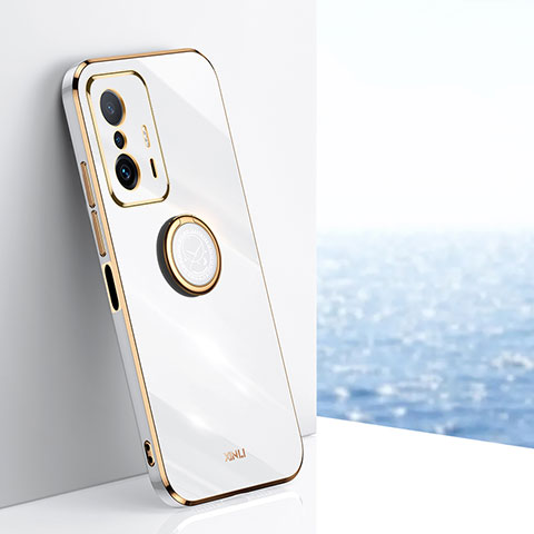 Coque Ultra Fine Silicone Souple Housse Etui avec Support Bague Anneau Aimante Magnetique XL1 pour Xiaomi Mi 11T 5G Blanc