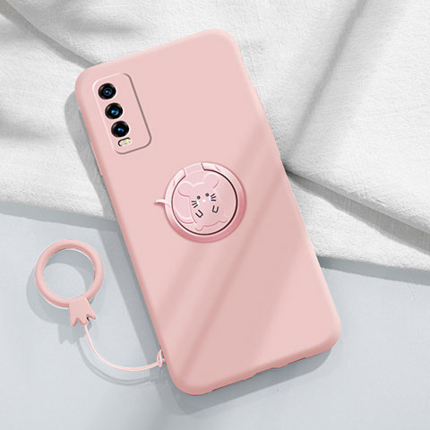 Coque Ultra Fine Silicone Souple Housse Etui avec Support Bague Anneau Aimante Magnetique YK1 pour Vivo Y20G Rose