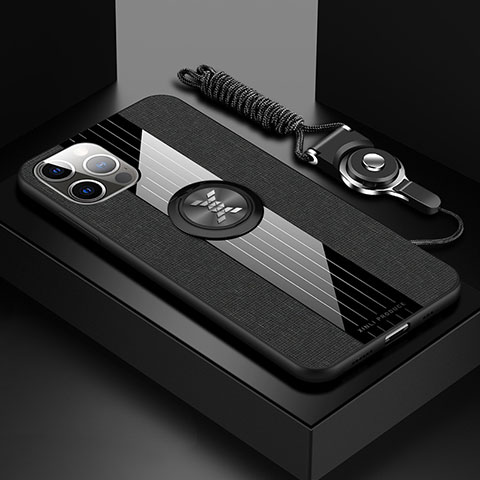 Coque Ultra Fine Silicone Souple Housse Etui avec Support Bague Anneau Aimante Magnetique Z01 pour Apple iPhone 15 Pro Max Noir