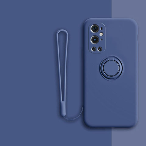 Coque Ultra Fine Silicone Souple Housse Etui avec Support Bague Anneau Aimante Magnetique Z01 pour OnePlus 9 Pro 5G Bleu