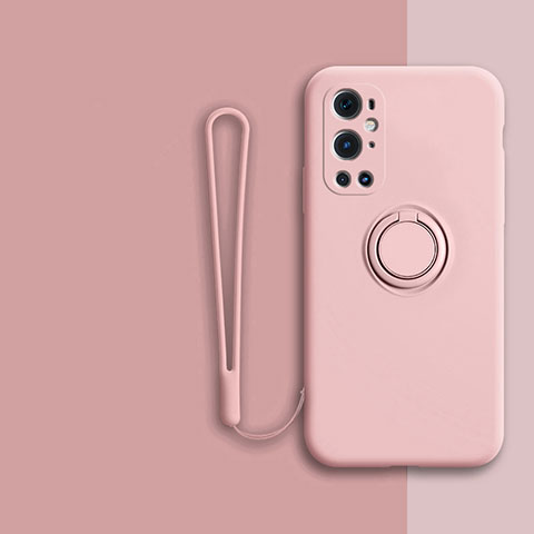 Coque Ultra Fine Silicone Souple Housse Etui avec Support Bague Anneau Aimante Magnetique Z01 pour OnePlus 9 Pro 5G Rose