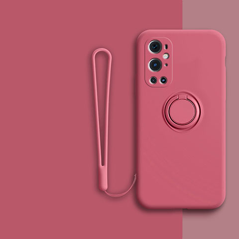 Coque Ultra Fine Silicone Souple Housse Etui avec Support Bague Anneau Aimante Magnetique Z01 pour OnePlus 9 Pro 5G Rouge