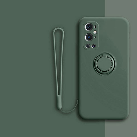 Coque Ultra Fine Silicone Souple Housse Etui avec Support Bague Anneau Aimante Magnetique Z01 pour OnePlus 9 Pro 5G Vert Nuit