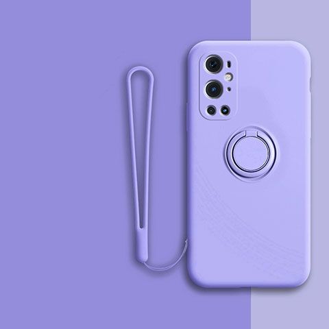 Coque Ultra Fine Silicone Souple Housse Etui avec Support Bague Anneau Aimante Magnetique Z01 pour OnePlus 9 Pro 5G Violet Clair