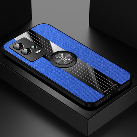 Coque Ultra Fine Silicone Souple Housse Etui avec Support Bague Anneau Aimante Magnetique Z01 pour Vivo iQOO 8 Pro 5G Bleu