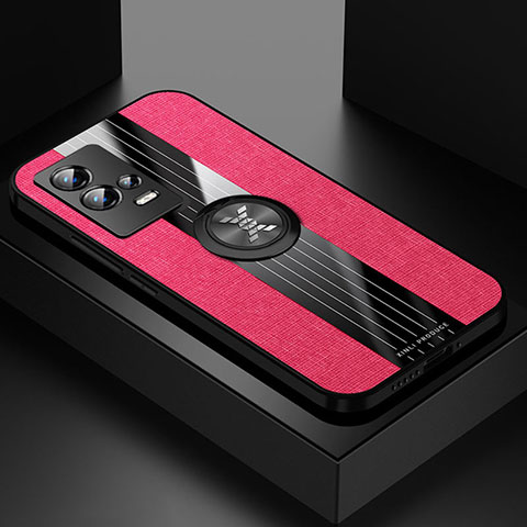 Coque Ultra Fine Silicone Souple Housse Etui avec Support Bague Anneau Aimante Magnetique Z01 pour Vivo iQOO 8 Pro 5G Rouge