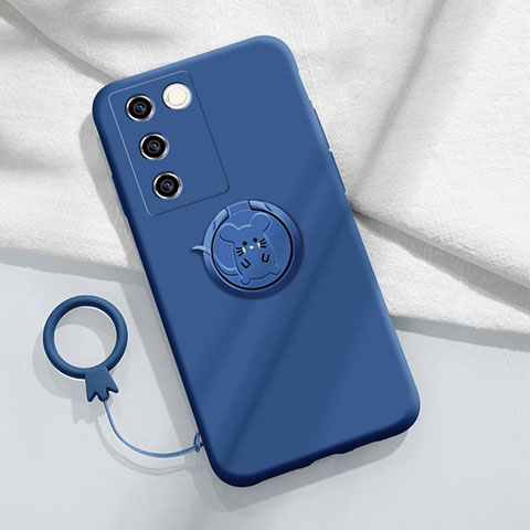 Coque Ultra Fine Silicone Souple Housse Etui avec Support Bague Anneau Aimante Magnetique Z01 pour Vivo V27 5G Bleu