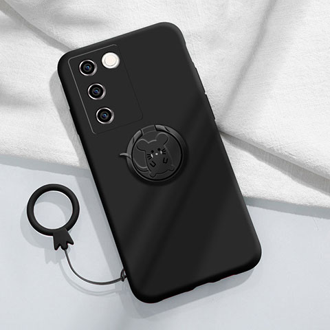 Coque Ultra Fine Silicone Souple Housse Etui avec Support Bague Anneau Aimante Magnetique Z01 pour Vivo V27 5G Noir