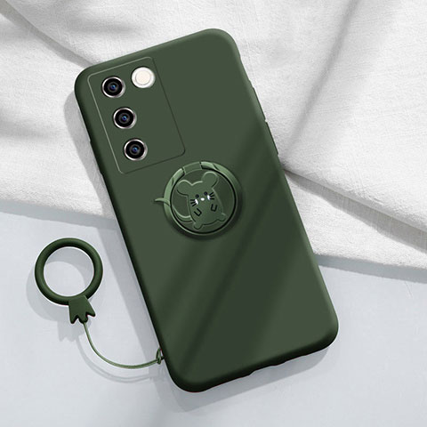 Coque Ultra Fine Silicone Souple Housse Etui avec Support Bague Anneau Aimante Magnetique Z01 pour Vivo V27 Pro 5G Vert Nuit