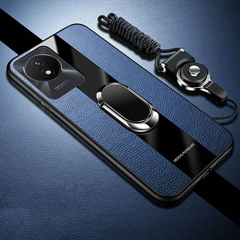 Coque Ultra Fine Silicone Souple Housse Etui avec Support Bague Anneau Aimante Magnetique Z01 pour Vivo Y02t Bleu