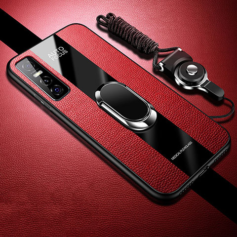 Coque Ultra Fine Silicone Souple Housse Etui avec Support Bague Anneau Aimante Magnetique Z01 pour Vivo Y73s 5G Rouge