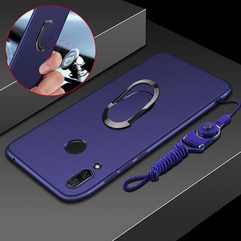 Coque Ultra Fine Silicone Souple Housse Etui avec Support Bague Anneau Aimante pour Huawei P Smart+ Plus Bleu