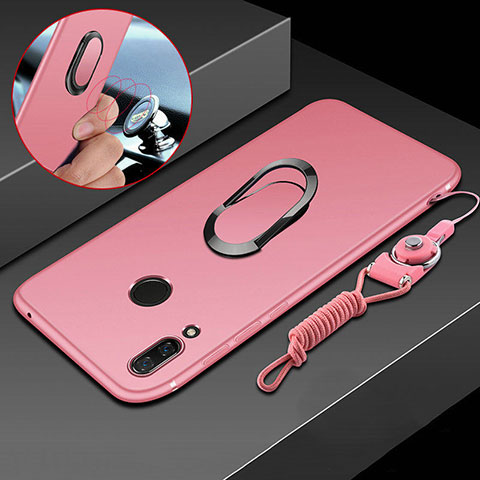 Coque Ultra Fine Silicone Souple Housse Etui avec Support Bague Anneau Aimante pour Huawei P Smart+ Plus Rose