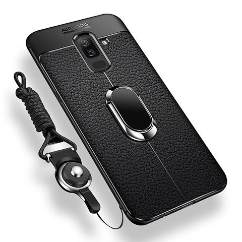 Coque Ultra Fine Silicone Souple Housse Etui avec Support Bague Anneau Aimante pour Samsung Galaxy A6 Plus Noir