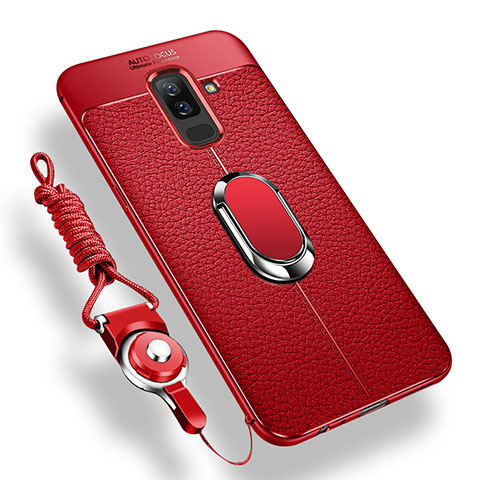 Coque Ultra Fine Silicone Souple Housse Etui avec Support Bague Anneau Aimante pour Samsung Galaxy A9 Star Lite Rouge