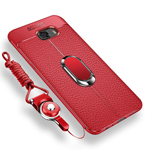 Coque Ultra Fine Silicone Souple Housse Etui avec Support Bague Anneau Aimante pour Samsung Galaxy C9 Pro C9000 Rouge