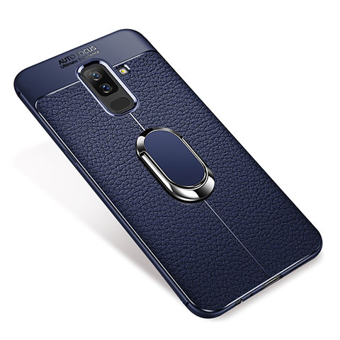 Coque Ultra Fine Silicone Souple Housse Etui avec Support Bague Anneau Aimante S01 pour Samsung Galaxy A6 Plus (2018) Bleu