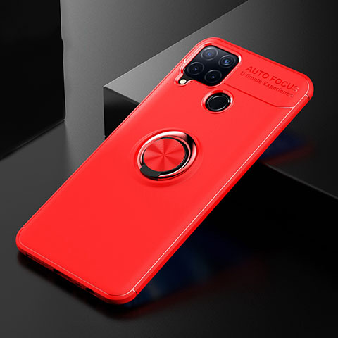 Coque Ultra Fine Silicone Souple Housse Etui avec Support Bague Anneau pour Realme C15 Rouge