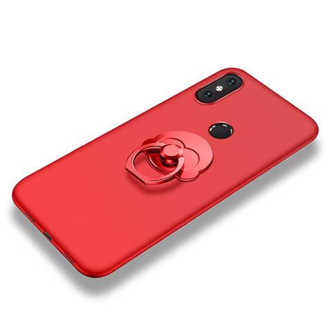 Coque Ultra Fine Silicone Souple Housse Etui avec Support Bague Anneau pour Xiaomi Mi 8 SE Rouge