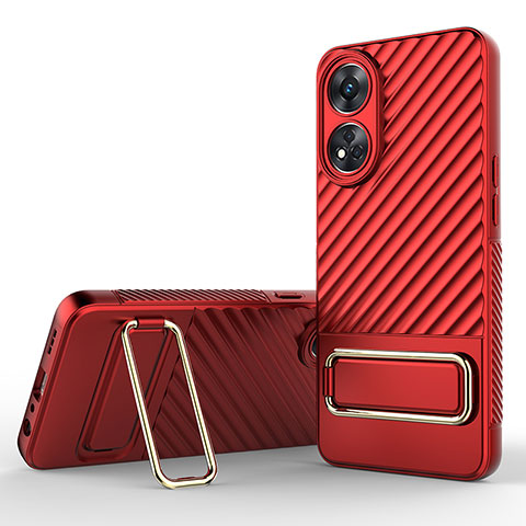 Coque Ultra Fine Silicone Souple Housse Etui avec Support KC1 pour Oppo Reno8 T 4G Rouge