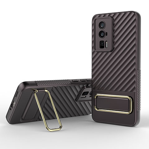 Coque Ultra Fine Silicone Souple Housse Etui avec Support KC1 pour Xiaomi Poco F5 Pro 5G Marron