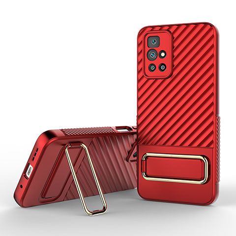 Coque Ultra Fine Silicone Souple Housse Etui avec Support KC1 pour Xiaomi Redmi 10 Prime Rouge