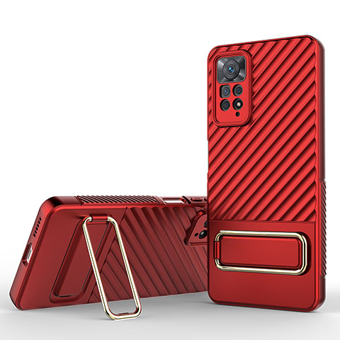 Coque Ultra Fine Silicone Souple Housse Etui avec Support KC1 pour Xiaomi Redmi Note 11 Pro 4G Rouge