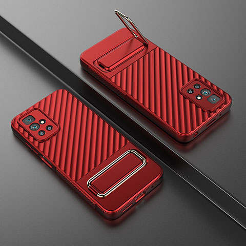 Coque Ultra Fine Silicone Souple Housse Etui avec Support KC2 pour Xiaomi Redmi 10 Prime Rouge